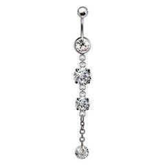 316L Surgical Steel 3 Descending Gem Dangle Belly Ring