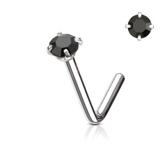 316L Surgical Steel Black CZ Gem Prong L Shape Nose Stud
