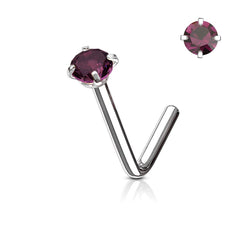 316L Surgical Steel Purple CZ Gem Prong L Shape Nose Stud