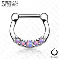 316L Surgical Steel 5 Gem Opal Septum Ring Clicker