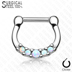 316L Surgical Steel 5 Gem Opal Septum Ring Clicker