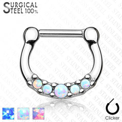 316L Surgical Steel 5 Gem Opal Septum Ring Clicker