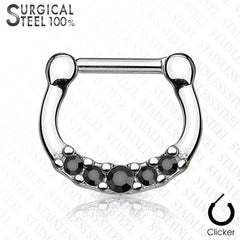 316L Surgical Steel 5 Gem Septum Ring Clickers