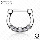 316L Surgical Steel 5 Gem Septum Ring Clickers