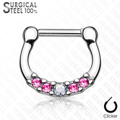 316L Surgical Steel 5 Gem Septum Ring Clickers