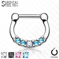 316L Surgical Steel 5 Gem Septum Ring Clickers