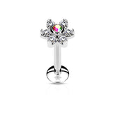 316L Surgical Steel 6 Gem Internally Threaded CZ Flower Flat Back Labret