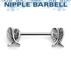 316L Surgical Steel Angel Wings On Both Sides Nipple Ring Straight Barbell