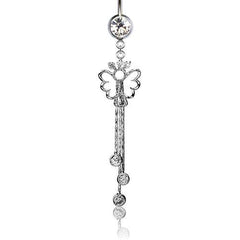 316L Surgical Steel Angel with Chain CZ Dangle Belly Ring