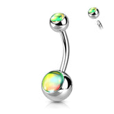 316L Surgical Steel Basic Green Iridescent Stone Belly Ring