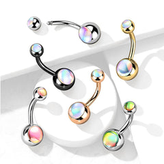 316L Surgical Steel Basic Green Iridescent Stone Belly Ring