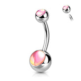 316L Surgical Steel Basic Pink Iridescent Stone Belly Ring