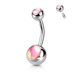 316L Surgical Steel Basic Pink Iridescent Stone Belly Ring