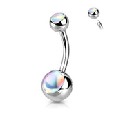 316L Surgical Steel Basic White Iridescent Stone Belly Ring