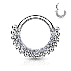 316L Surgical Steel Beaded Tribal Hinged Septum Ring Hoop Clicker