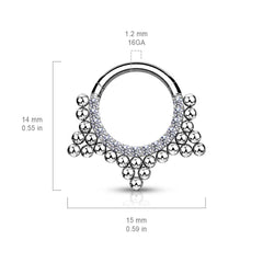 316L Surgical Steel Beaded Tribal Hinged Septum Ring Hoop Clicker