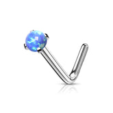316L Surgical Steel Bent L Shape Nose Ring Stud with Blue Opal Gem