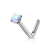 316L Surgical Steel Bent L Shape Nose Ring Stud with White Opal Gem