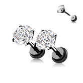316L Surgical Steel Black PVD White CZ Round Clawed Fake Plug Earrings