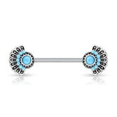 316L Surgical Steel Blue Turquoise Tribal Nipple Ring