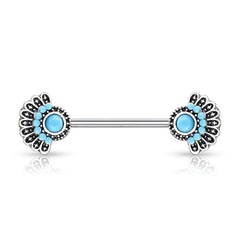 316L Surgical Steel Blue Turquoise Tribal Nipple Ring