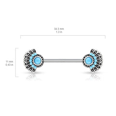316L Surgical Steel Blue Turquoise Tribal Nipple Ring