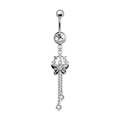 316L Surgical Steel Butterfly CZ Dangle Belly Ring