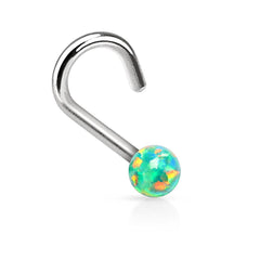 316L Surgical Steel Corkscrew Opal Ball Nose Screw Stud