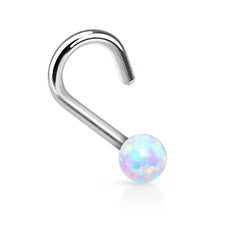 316L Surgical Steel Corkscrew Opal Ball Nose Screw Stud