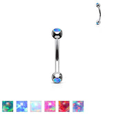 316L Surgical Steel Curved Barbell with Opal Set Gem Balls