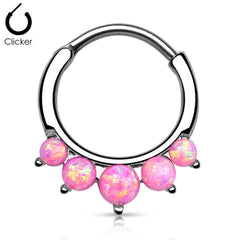 316L Surgical Steel Curved Septum Ring Clicker with 5 Opal Gems