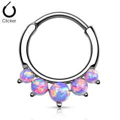 316L Surgical Steel Curved Septum Ring Clicker with 5 Opal Gems