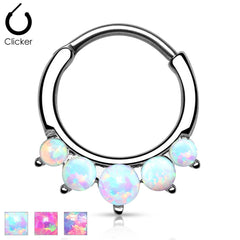 316L Surgical Steel Curved Septum Ring Clicker with 5 Opal Gems