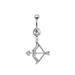 316L Surgical Steel CZ Bow and Arrow Dangle Belly Ring