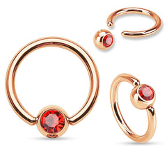 316L Surgical Steel CZ Gem Rose Gold Plated Captive Bead Ring