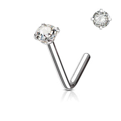 316L Surgical Steel CZ White Gem Prong L Shape Nose Stud