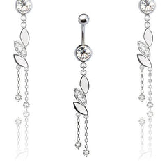 316L Surgical Steel Dainty Leaf Dangle Belly Ring