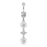316L Surgical Steel Double CZ Flower Dangling Belly Button Ring