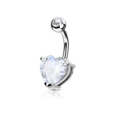 316L Surgical Steel Double Gem Heart CZ Belly Ring