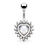 316L Surgical Steel Exclusive CZ Gem Heart Non Dangly Belly Button Ring