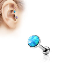 316L Surgical Steel Flat Blue Opal Top Ear Cartilage Tragus Barbell