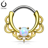316L Surgical Steel Gold Plated Hinged Opal Stone Lace Septum Clicker Ring