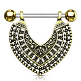 316L Surgical Steel Gold Plated Vintage Boho Nipple Shield Barbell