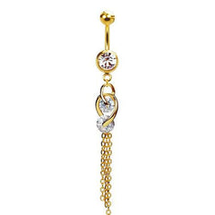 316L Surgical Steel Gold PVD Intertwined Double Hanging Gem Dangle Belly Ring