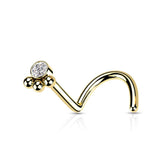 316L Surgical Steel Gold PVD Tribal Ball White CZ Corkscrew Nose Ring Stud