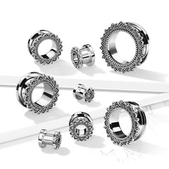 316L Surgical Steel Heart Filigree Screw On Ear Tunnels