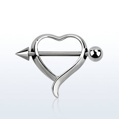 316L Surgical Steel Heart Nipple Shield with Spike Ring Straight Barbell