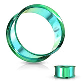 316L Surgical Steel High Polished Green PVD Double Flared Ear Gauges Tunnels