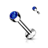 316L Surgical Steel Internally Threaded Blue CZ Labret Flat Back