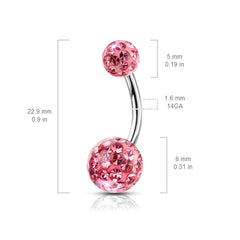 316L Surgical Steel Internally Threaded Pink Shamballa Coated CZ Belly Ring